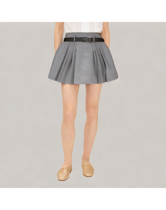 High Waisted Pleated Suit Skirt 