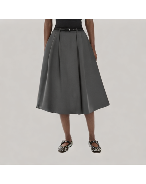 Gray A Line Mid Length Suit Skirt 