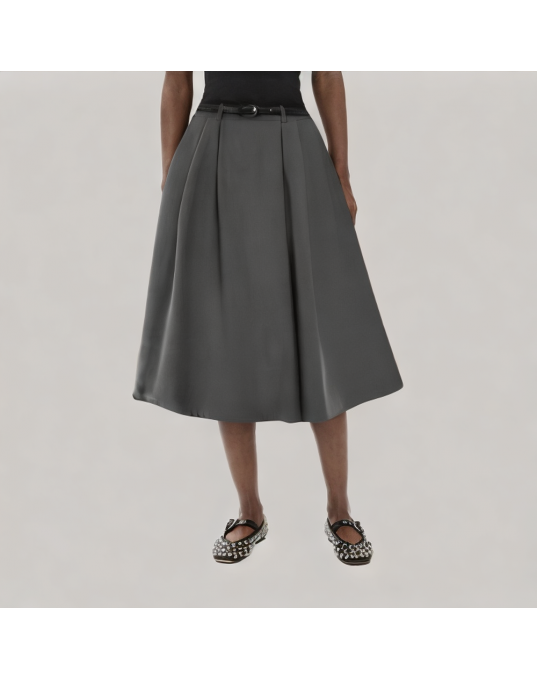 Gray A Line Mid Length Suit Skirt 