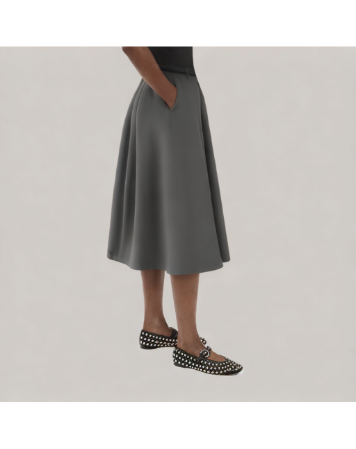 Gray A Line Mid Length Suit Skirt 