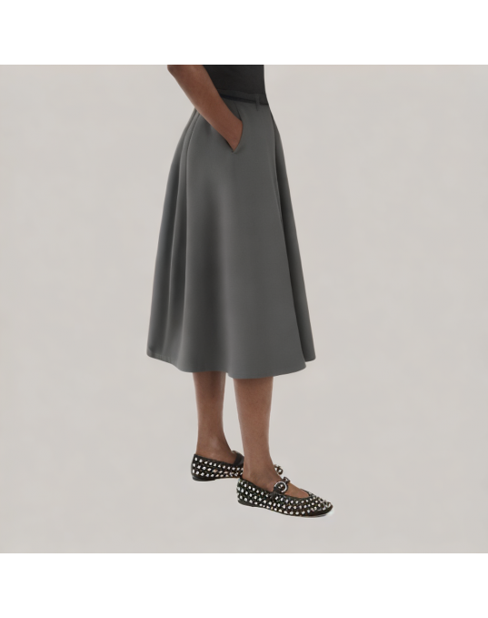 Gray A Line Mid Length Suit Skirt 