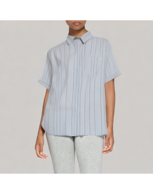 Women's Light Blue Short Sleeved Striped Shirt 