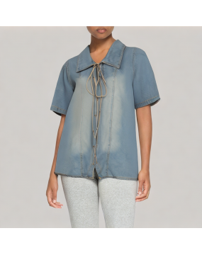 Cross Strap Denim Short Sleeved Shirt