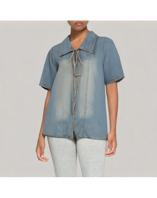 Cross Strap Denim Short Sleeved Shirt