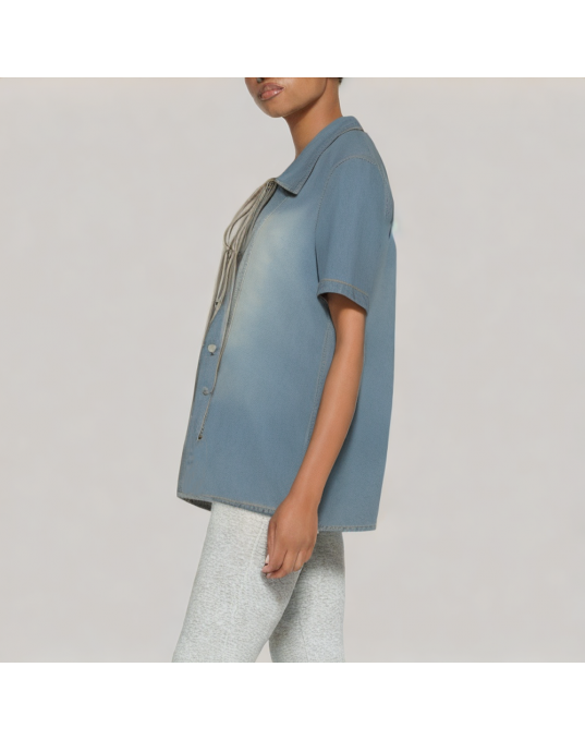 Cross Strap Denim Short Sleeved Shirt