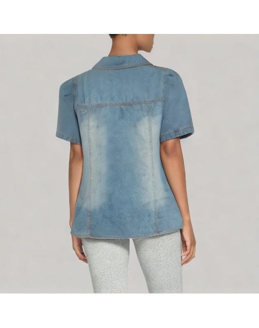 Cross Strap Denim Short Sleeved Shirt
