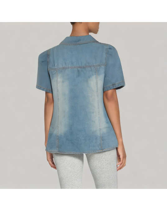 Cross Strap Denim Short Sleeved Shirt