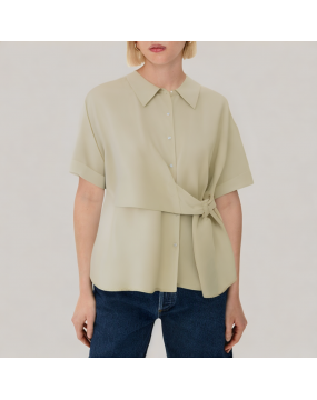 Spliced And Tied Irregular Short Sleeved Shirt 