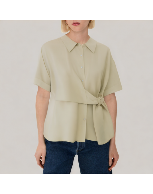 Spliced And Tied Irregular Short Sleeved Shirt 