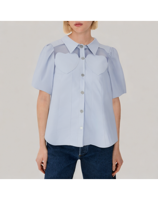 Shoulder Hollow Short Sleeved Shirt