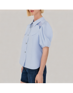 Shoulder Hollow Short Sleeved Shirt