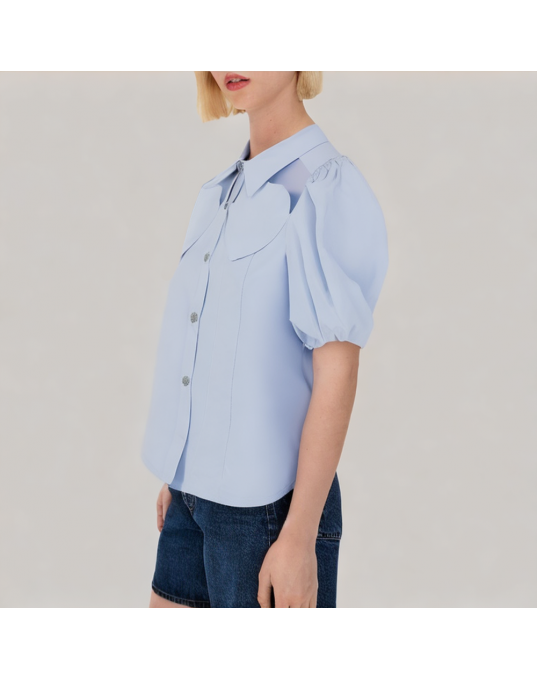 Shoulder Hollow Short Sleeved Shirt