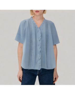 Pleated Ruffled Short Sleeved Shirt 