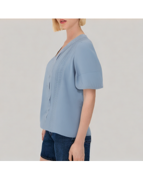 Pleated Ruffled Short Sleeved Shirt 