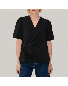 Puff Sleeve V Neck Short Sleeved Shirt 
