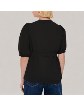 Puff Sleeve V Neck Short Sleeved Shirt 