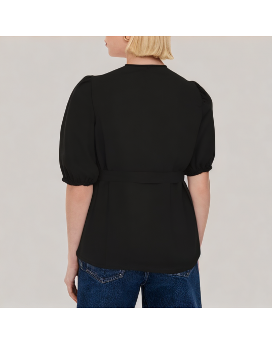 Puff Sleeve V Neck Short Sleeved Shirt 