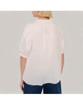 Summer V Neck Pleated Puff Sleeve Shirt 