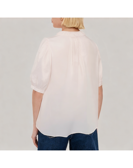 Summer V Neck Pleated Puff Sleeve Shirt 
