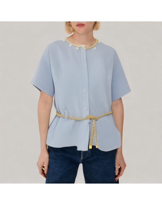 Summer Shell Sequin Short sleeved Shirt 