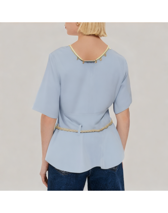 Summer Shell Sequin Short sleeved Shirt 