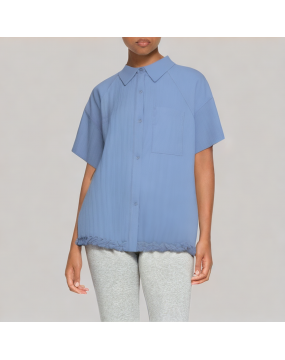 Lapel Ruffled Short Sleeved Shirt