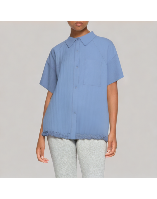 Lapel Ruffled Short Sleeved Shirt