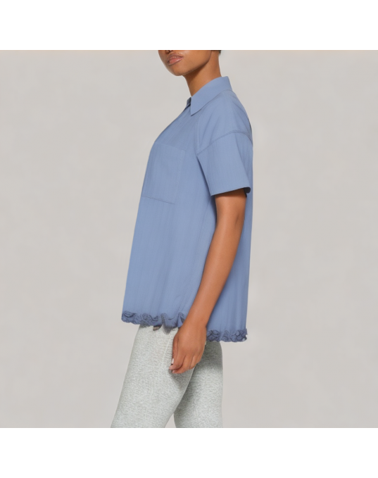 Lapel Ruffled Short Sleeved Shirt
