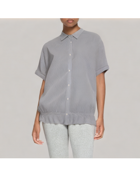 Drawstring Waist Striped Short Sleeved Shirt 