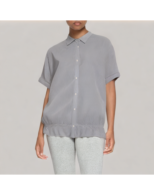 Drawstring Waist Striped Short Sleeved Shirt 