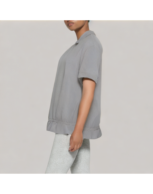 Drawstring Waist Striped Short Sleeved Shirt 