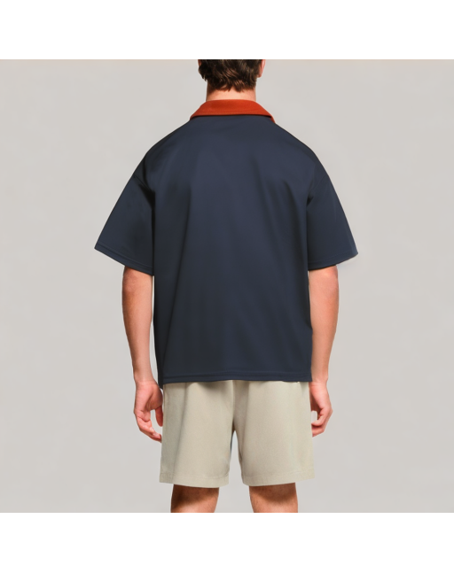 Contrast Color Lapel Short Sleeved Polo Shirt
