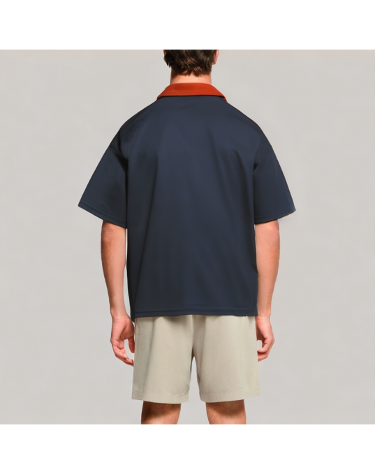 Contrast Color Lapel Short Sleeved Polo Shirt