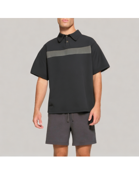 Cotton Patchwork Contrast Color Polo Shirt 