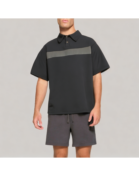 Cotton Patchwork Contrast Color Polo Shirt 