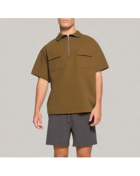 Half Zip Three Dimensional Pocket Short Sleeved Polo Shirt 