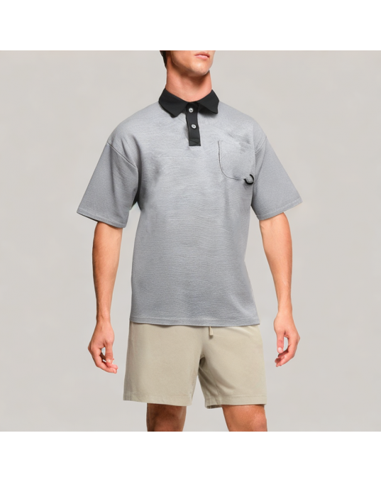Men's Color Blocked Lapel Short Sleeved Polo Shirt