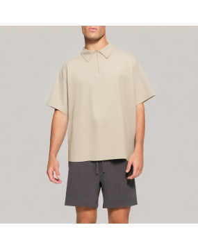 Casual Solid Color Half Zip Polo Shirt 
