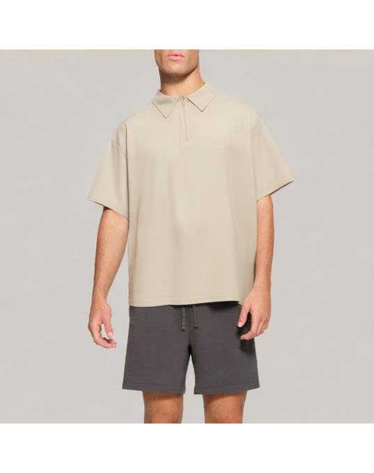 Casual Solid Color Half Zip Polo Shirt 