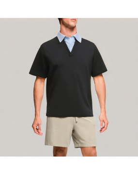 Fake Two Piece Splicing Short Sleeved Polo Shirt 