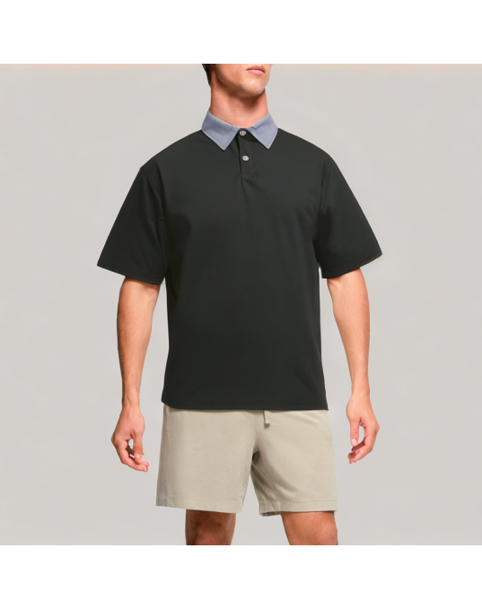 Men's Button Down Lapel Short Sleeved Polo Shirt 