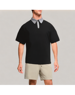Summer Contrast Half Zip Polo Shirt 