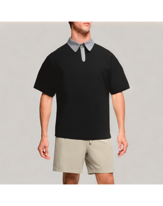 Summer Contrast Half Zip Polo Shirt 