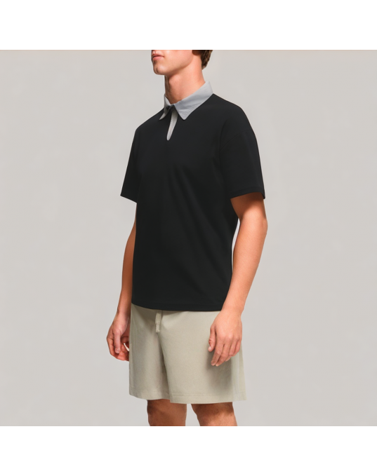 Summer Contrast Half Zip Polo Shirt 
