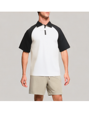 Men's Waffle Half Zip Short Sleeved POLO Shirt 