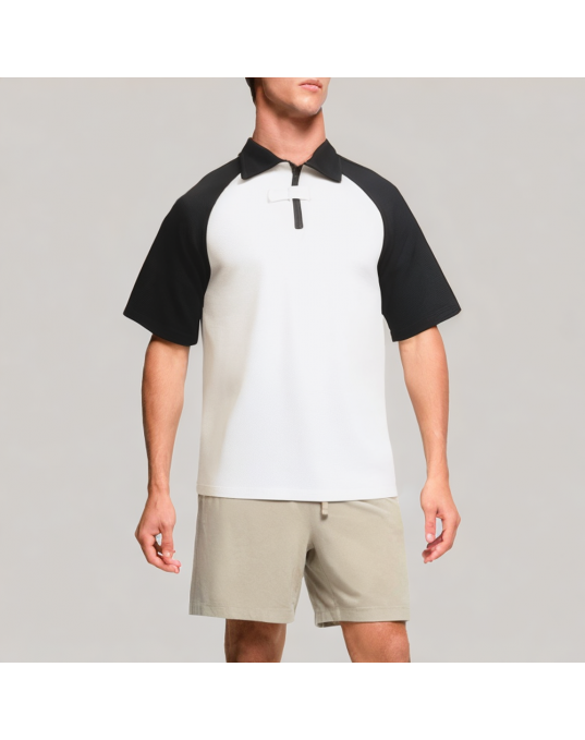 Men's Waffle Half Zip Short Sleeved POLO Shirt 