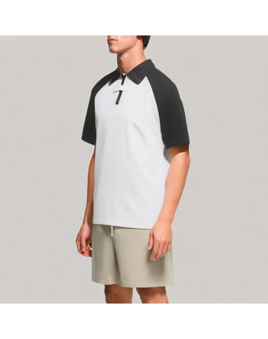 Men's Waffle Half Zip Short Sleeved POLO Shirt 