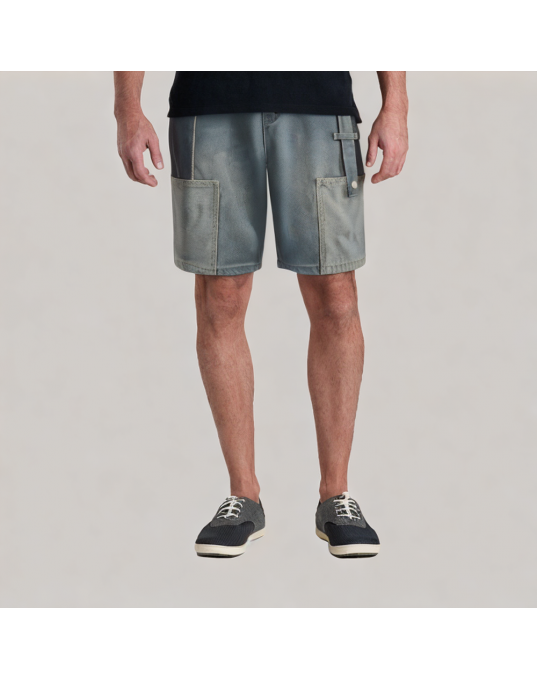 Patchwork Pockets Contrasting Denim Shorts 