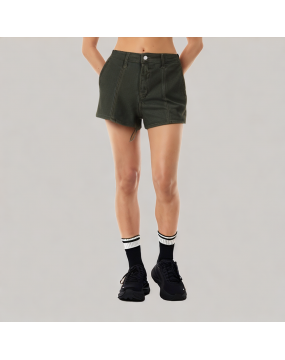 Green Denim Wide Leg Shorts 