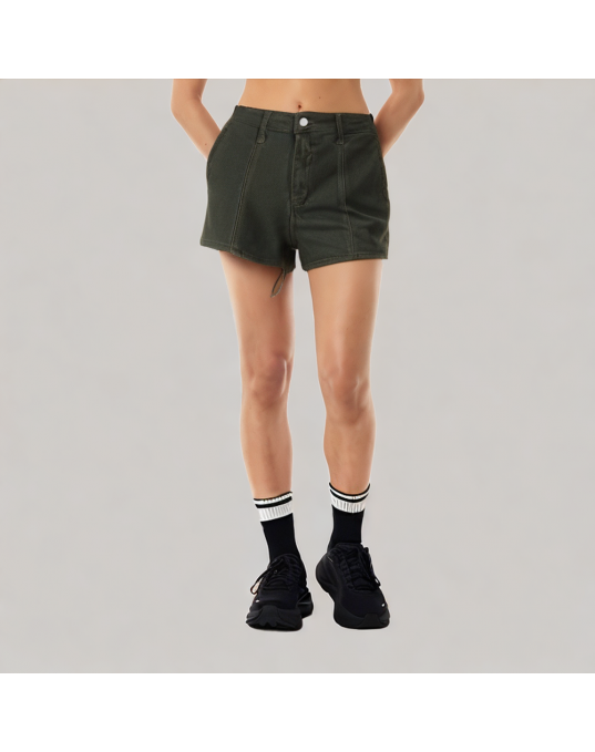 Green Denim Wide Leg Shorts 